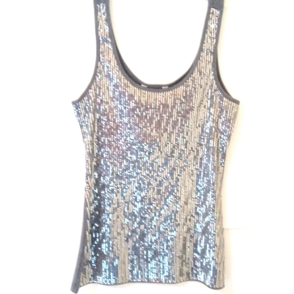 KISS & FLY GRAY SEQUIN RIBBED TANK TOP SIZE XL NWT